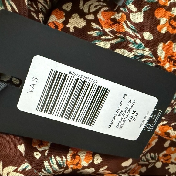 NWT ASOS Y.A.S. Olima floral print flared sleeve top in brown peplum sleeve M - Picture 10 of 11